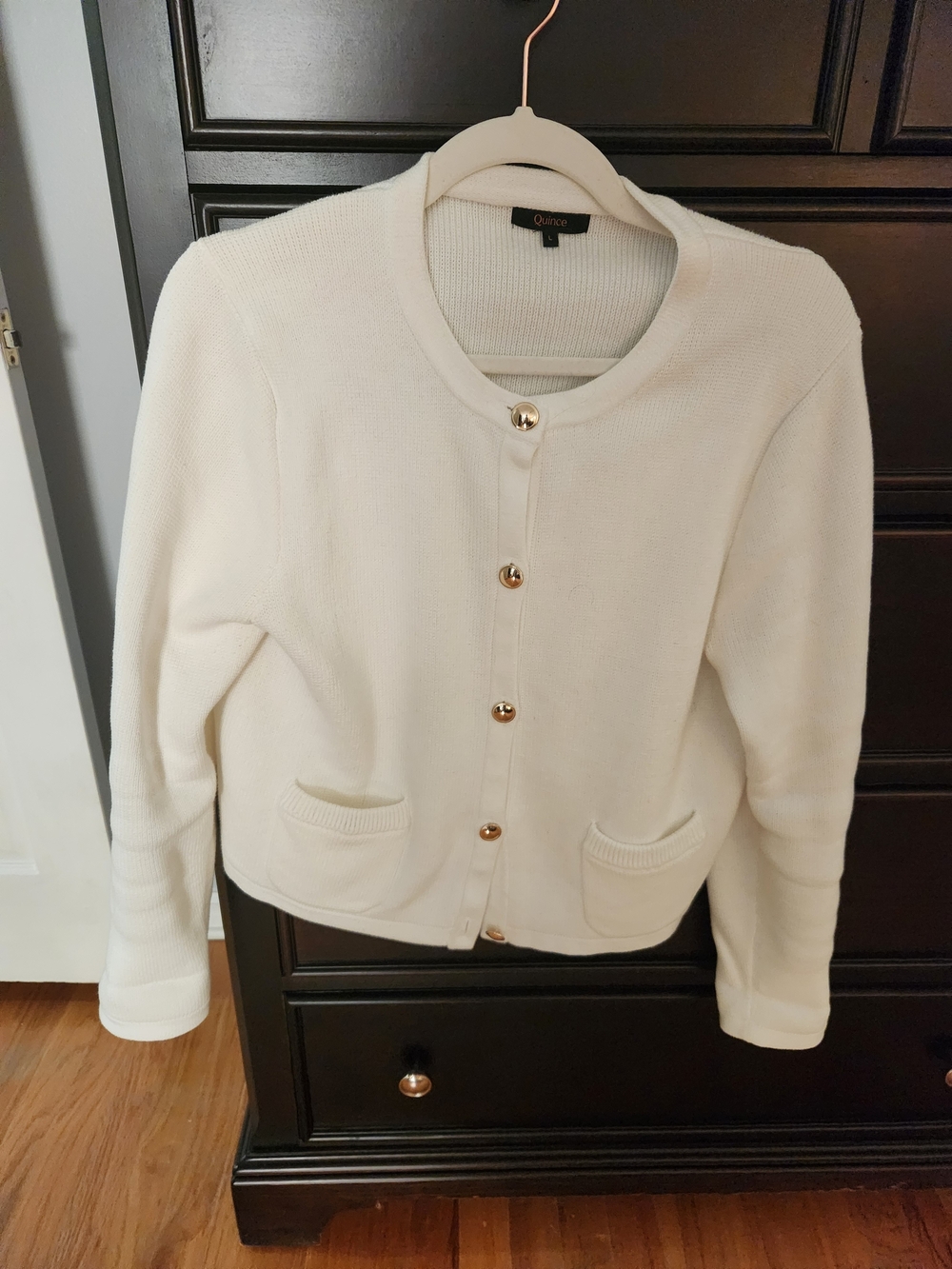 Quince Cream Button-Front Knit Cardigan